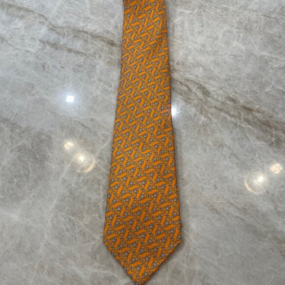 Hermes Orange Anchor Print Tie - Picture 1 of 6